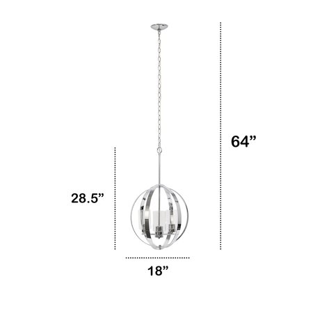 Lalia Home 3-Light 18" Adjustable Industrial Globe Hanging Metal and Clear Glass Ceiling Pendant, Chrome LHP-3010-CH